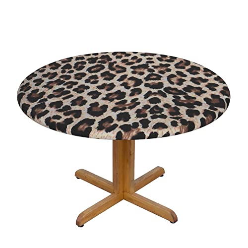 Wasserdichte runde Tischdecke mit Leopardenmuster, elastische Kanten, schmutzabweisend, öldicht, Tischschutz für Esszimmer, Küche, Picknick, Party (S: 122 cm), M: 138 cm von EZDLOWVBA