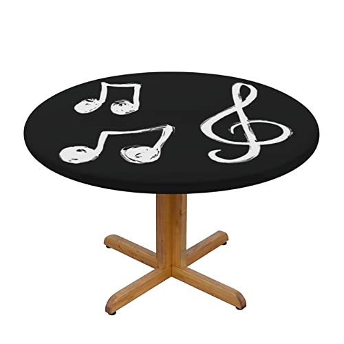 Wasserdichte runde Tischdecke mit Musiknoten-Aufdruck, elastische Kanten, schmutzabweisend, öldicht, Tischschutz für Esszimmer, Küche, Picknick, Party (S: 122 cm), M: 138 cm von EZDLOWVBA