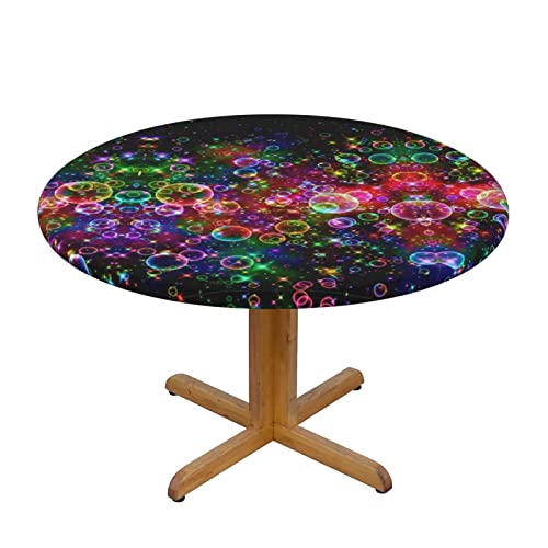 Wasserdichte runde Tischdecke mit buntem Regenbogen-Stern-Druck, elastische Kanten, schmutzabweisend, öldicht, Tischschutz für Esszimmer, Küche, Picknick, Party (S: 122 cm), M: 138 cm von EZDLOWVBA