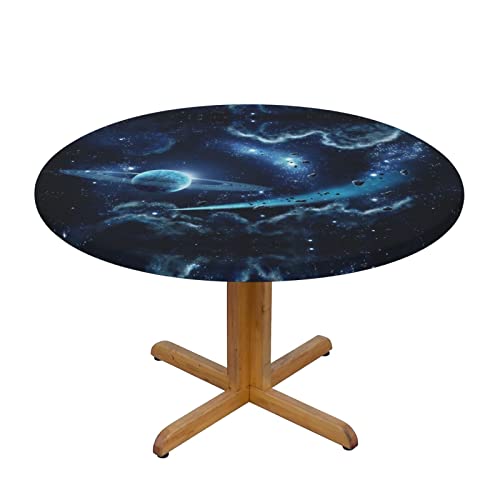 moon Sterne und Planeten Druck, wasserdicht, runde Tischdecke, elastische Kanten, schmutzabweisend, öldicht, Tischschutz für Esszimmer, Küche, Picknick, Party (S: 122 cm), M: 138 cm von EZDLOWVBA