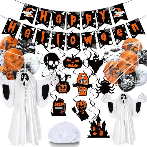 Spooky Halloween Dekorationen Halloween Party Ballons Kit, Schwebende Geist, Halloween-Banner, Gruselige Halloween Hängenden Wirbelt, Spinnweben, Halloween Indoor Outdoor Yard Haunted House Requisiten von EZGETOP