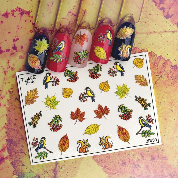 Nageltattoos 3D, Nageltattoos, Nagelkunst, Herbst Nägel, Wassertransfer - Meise Und Viburnum von EZNailsStore