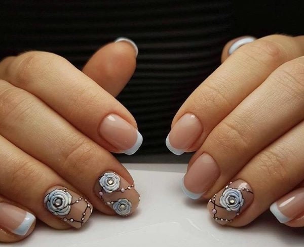 3D Rosa Und Blaue Rosen Mit Schwarzen Perlen - Waterslide Water Transfer Nail Art Decals von EZNailsStore