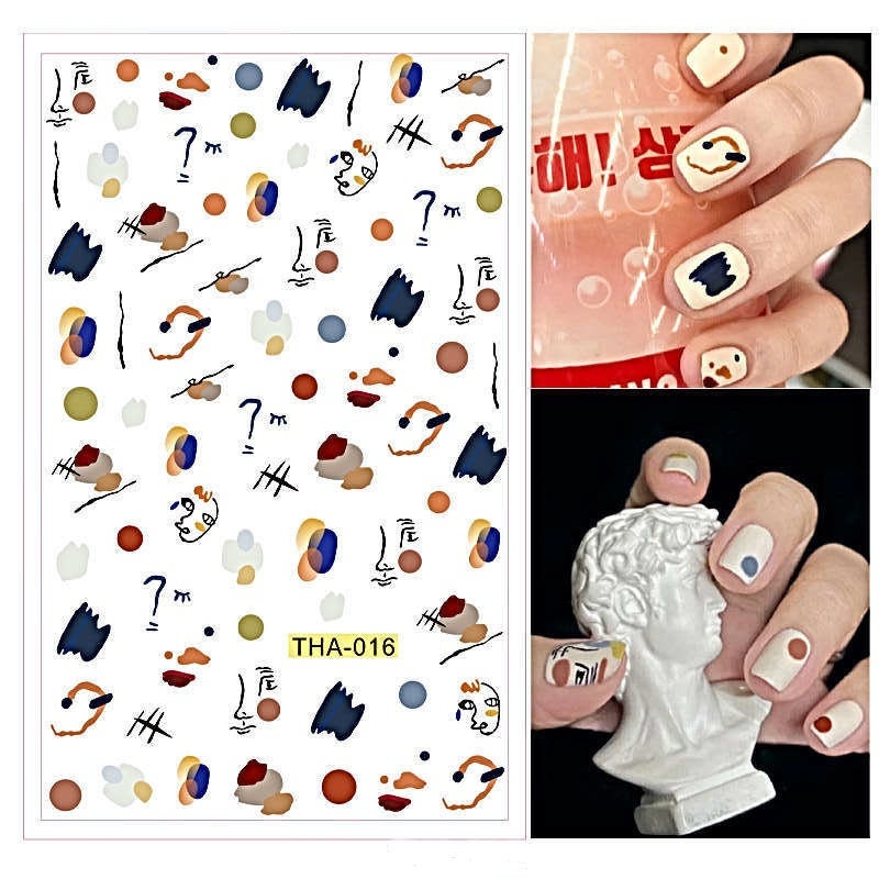 Bunte Abstrakte Kunst Und Schwarzer Umriss Frauen Gesichter Silhouette - Nail Art Abziehbilder Aufkleber Transfers von EZNailsStore