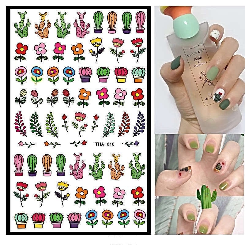Bunte Blumen Und Sukkulenten Kaktus Garten - Nail Art Decals Aufkleber Transfers von EZNailsStore