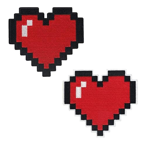 EZPARTY - 2 x Pixel Heart 8-Bit Retro bestickte Applikation zum Aufbügeln – Rucksäcke, Kleidung, Jeans, Hüte von EZPARTY