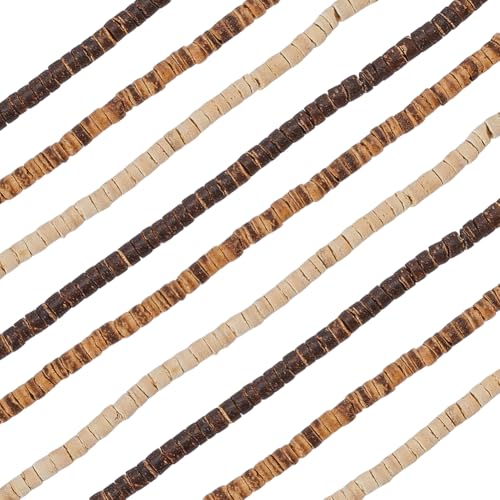 1 Box 750 Stück 6 Stränge 3 Farben flache runde Holzperlen Kokosnuss-Perlen Großpackung Weiß Braun Naturholz lose Abstandshalter Mini-Perlenstränge für Schmuckherstellung, Armbänder, Halsketten, von EZVFIRPDFZ