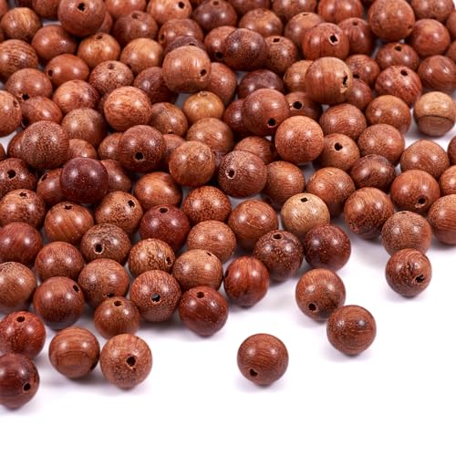 100 Stück natürliche gewachste runde Holzperlen, 8 mm, Rosenkranz, Holzabstandhalter, braune Farbe, lose Perlen mit 1,5 mm Loch für Rosenkranz, Schmuckherstellung, Sienna, 8 mm von EZVFIRPDFZ