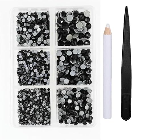 1200 Stück Glas-Kristall-Fix-Strass-Set mit flacher Rückseite, 3D-Kristall-Nagelkunst-Strasssteine für DIY-Kleidungsdekorationen, Montana Black Jet von EZVFIRPDFZ