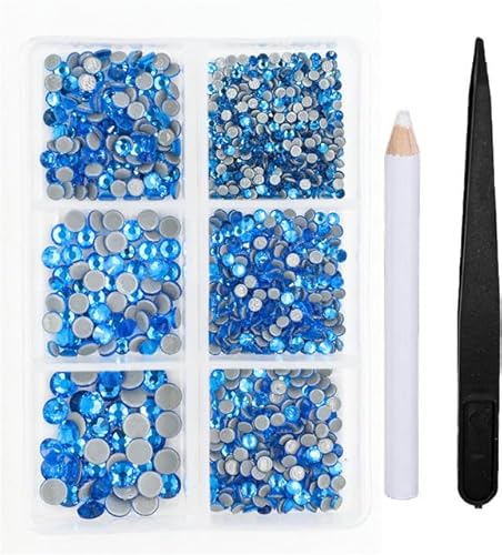 1200 Stück Glas-Kristall-Fix-Strass-Set mit flacher Rückseite, 3D-Kristall-Nagelkunst-Strasssteine für DIY-Kleidungsdekorationen, Montana Capriblau von EZVFIRPDFZ