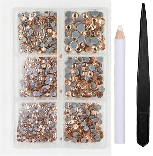 1200 Stück Glas-Kristall-Fix-Strass-Set mit flacher Rückseite, 3D-Kristall-Nagelkunst-Strasssteine für DIY-Kleidungsdekorationen, Montana Light Pfirsich von EZVFIRPDFZ