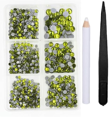 1200 Stück Glas-Kristall-Fix-Strass-Set mit flacher Rückseite, 3D-Kristall-Nagelkunst-Strasssteine für DIY-Kleidungsdekorationen, Montana Olivine von EZVFIRPDFZ