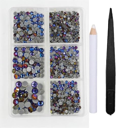 1200 Stück Glas-Kristall-Fix-Strass-Set mit flacher Rückseite, 3D-Kristall-Nagelkunst-Strasssteine für DIY-Kleidungsdekorationen, Montana Volcano von EZVFIRPDFZ