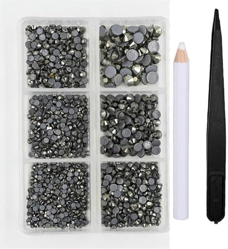 1200 Stück Glas-Kristall-Fix-Strass-Set mit flacher Rückseite, 3D-Kristall-Nagelkunst-Strasssteine für DIY-Kleidungsdekorationen, Montana schwarzer Häma von EZVFIRPDFZ