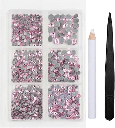 1200 Stück Glas-Kristall-Fixier-Strass-Set mit flacher Rückseite, 3D-Kristall-Nagelkunst-Strasssteine für DIY-Kleidungsdekorationen, Montana Hellrosa von EZVFIRPDFZ