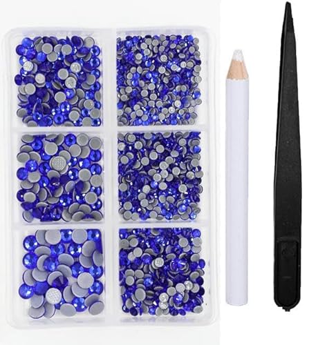 1200 Stück Glas-Kristall-Fixier-Strass-Set mit flacher Rückseite, 3D-Kristall-Nagelkunst-Strasssteine für DIY-Kleidungsdekorationen, Montana Saphir von EZVFIRPDFZ