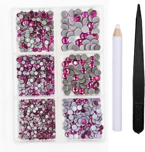 1200 Stück Glas-Kristall-Strass-Set mit flacher Rückseite, 3D-Kristall-Nagelkunst-Strasssteine für DIY-Kleidungsdekorationen, Montana Fuchsia von EZVFIRPDFZ