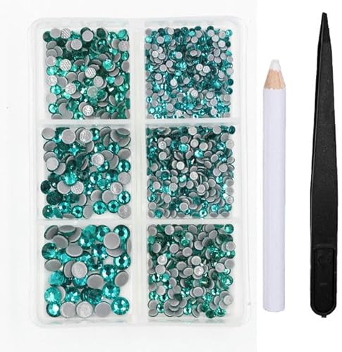 1200 Stück Glas-Kristall-Strass-Set mit flacher Rückseite, 3D-Kristall-Nagelkunst-Strasssteine für DIY-Kleidungsdekorationen, Montana grüner Zirkon von EZVFIRPDFZ