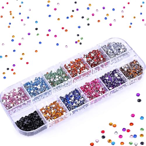 1200 Stück Strasssteine, 3 mm runde Kristall-Edelsteine, bunte Strasssteine für Nagelkunst-Dekorationen, Kleidung, Bastelarbeiten, 12 Farben (3 mm, bunt) von EZVFIRPDFZ