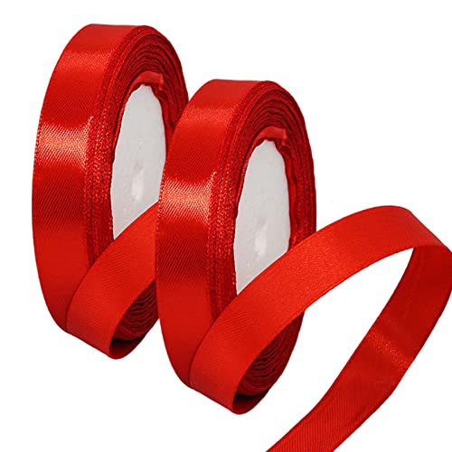 2 Rollen 15 mm breites dunkelrotes Geschenkband für Geschenkverpackungen, 22 m, rotes Satinband für Hochzeit, Auto, Weihnachten, Kuchen, Geschenkband, Haarschleife, Blumenstrauß, Basteln, von EZVFIRPDFZ