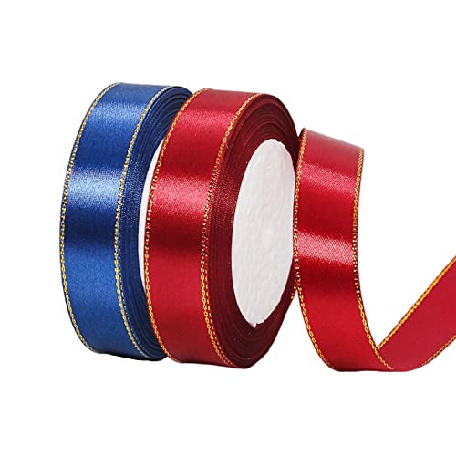 2 Rollen 20 mm x 22 m weinrotes Band mit Goldrand, doppelseitiges Weihnachtsband für Bastelarbeiten, Weihnachtsband, Geschenkpapier, Basteln, Weihnachtsbaum, Kuchen, Kranz, Schleife, von EZVFIRPDFZ