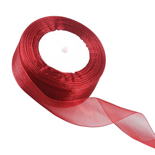 20 mm weinrotes Organzaband zum Verpacken von Geschenken, 45 m, weinrotes Organzaband, 20 mm Organza-Chiffonband, dickes Band für Geschenkverpackung, Haarschleife, Weihnachtsband, Kuchen, Hochzeit, von EZVFIRPDFZ