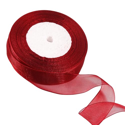 20 mm weinrotes Organzaband zum Verpacken von Geschenken, 45 m, weinrotes Organzaband, 20 mm Organza-Chiffonband, dickes Band für Geschenkverpackung, Haarschleife, Weihnachtsband, Kuchen, Hochzeit, von EZVFIRPDFZ