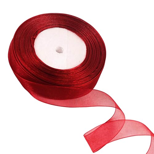 20 mm weinrotes Organzaband zum Verpacken von Geschenken, 45 m, weinrotes Organzaband, 20 mm Organza-Chiffonband, dickes Band für Geschenkverpackung, Haarschleife, Weihnachtsband, Kuchen, Hochzeit, von EZVFIRPDFZ