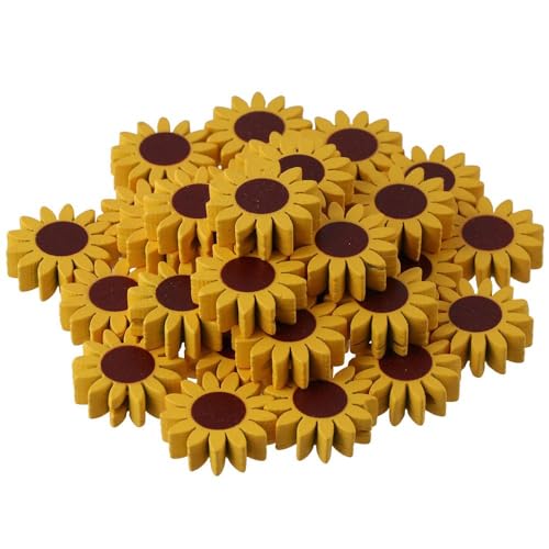 30 gelbe Sonnenblumen-Holzperlen, 22 mm, flache, runde Sonnenblumenform, lose Abstandshalter mit 3 mm großen Lochperlen für DIY-Schmuckherstellung, Kunsthandwerk und Dekoration [, ] von EZVFIRPDFZ