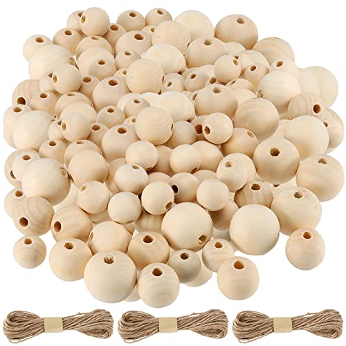 300-teiliges rundes Holzperlen-Set – 20 mm, 25 mm, 30 mm, Naturperlen-Set mit Schnur und unlackierten Holz-Abstandshaltern zum Basteln, DIY [, ] von EZVFIRPDFZ