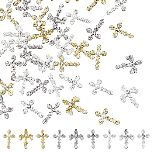 54 Stück 9 Stile Zinklegierung Strass Cabochons Charm Kreuz Nagelkunst Dekoration Zubehör 3D Metallkette Schnalle Nagel Charms für Frauen DIY Schöner Schmuck Handy Handwerk von EZVFIRPDFZ