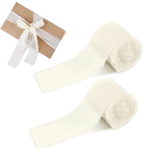 Chiffonband mit Fransen aus Chiffon-Seide, ausgefranste Kanten, Chiffon-Seidenband, beigefarbenes Chiffonband für Hochzeitssträuße, Geschenkverpackungen und Bastelarbeiten, Dekoration, 2 Rollen von EZVFIRPDFZ