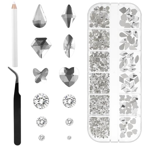 Nailart-Strasssteine, Nagelsteine, flache Rückseite, runde Kristall-Strasssteine, Set mit Pinzette, Bohrstift, 3D-dekorative, klare Nagelsteine, Anhänger zur Dekoration, 810 Stück von EZVFIRPDFZ