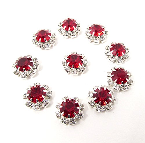 Runde Strass-Kristall-Verzierung, 9 Diamanten mit großem Mitteldiamant, 12 mm, wirklich funkelnd (rot) von EZVFIRPDFZ