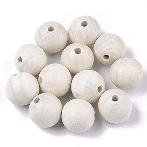 UR 25 mm natürliche runde Holzperlen, unlackiertes Holz, lose Perlen für Schmuckherstellung, DIY, Makramee, Schlüsselband, bemalte Bastelarbeiten [FloralWhite-07, ] von EZVFIRPDFZ