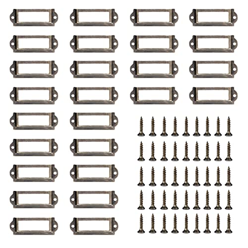 Eabdice 50 Stück Metall Etikettenhalter, Vintage Metall Etikettenrahmen, Schublade Aktenschrank Etiketten, ür Büros, Bibliotheken (60 x 24 mm/Bronze) von Eabdice