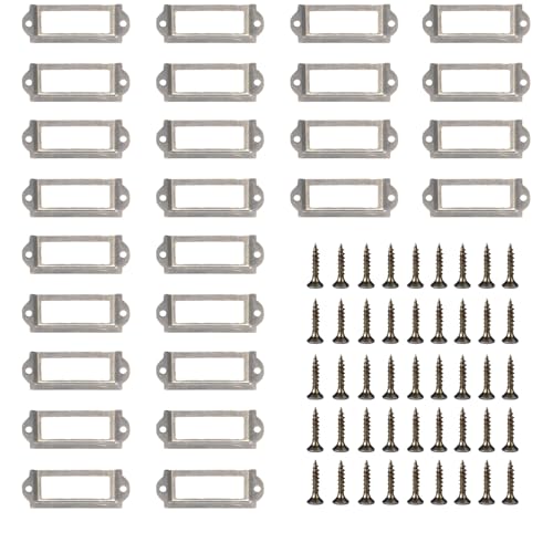 Eabdice 50 Stück Metall Etikettenhalter, Vintage Metall Etikettenrahmen, Schublade Aktenschrank Etiketten, ür Büros, Bibliotheken (60 x 24 mm/Weißnickel) von Eabdice