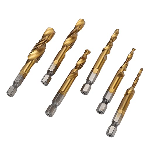 10pcs Drill-Tap-Set, Spiralbit-Kit Zum Bohren des Klopfens, M3-M10 mit 1/4-Zoll-Sechskant-Schaft für Verschiedene Schrauben (Tiplattiert) von Eacam