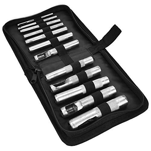 12 -pcs Lederhandwerksloch, Puncher, Punch -Kit mit Gewindegriff für Leder, Stoff, Papier, Dichtungen, Kunststoff, Gummi, usw. von Eacam