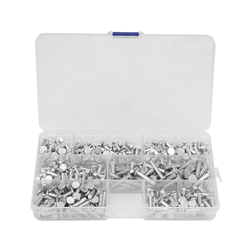 350 Stück M4 Flach Kopf Solid Aluminium Nieten Sortiment Kit, Korrosions Beständigkeit, Mechanische Festigkeit, Organisierte Box, Aluminium Niet Kit mit 350 Stück für -Herstellung von Eacam