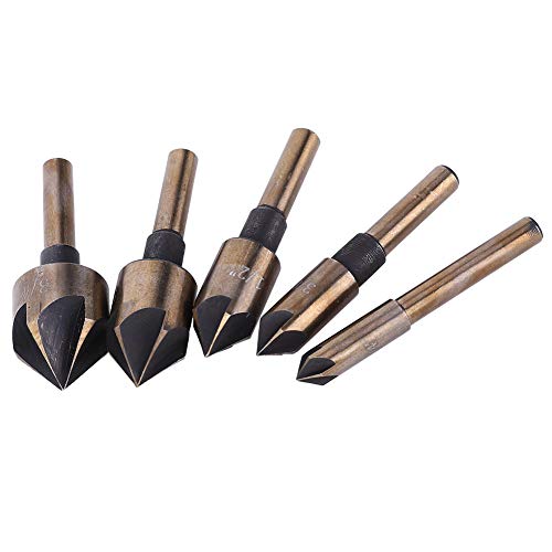 5pcs Chamfer Bit, Holzbearbeitungswerkzeughandwerkzeuge mit 82 ° Fünf -Blatt -Countersink -Set, Ideal für Tischlerei (82 ° Fünf-teiliger Satz gebackener gelber Kamm) von Eacam