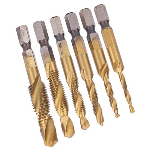 6-pcs-Schraubenhahnbohrer-Bits-Kit, 6542 Hochgeschwindigkeitsstahl, Titanschicht, M10 M8 M6 M5 M4 M3, Elektrobohrerbetrieb, Kohlenstoffstahl/gewöhnlicher Stahl, Kupfer/ (Langer von Eacam