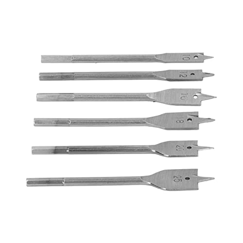 6pcs Spade -Bohrer -Bit -Set, Hohe Kohlenstoffstahl 3 Schnittkanten Hex Shank -Bohrer für Holzbearbeitung, Kompatibel mit Bankbohrungen, DC, Wechselstromhandbohrer (Silber) von Eacam