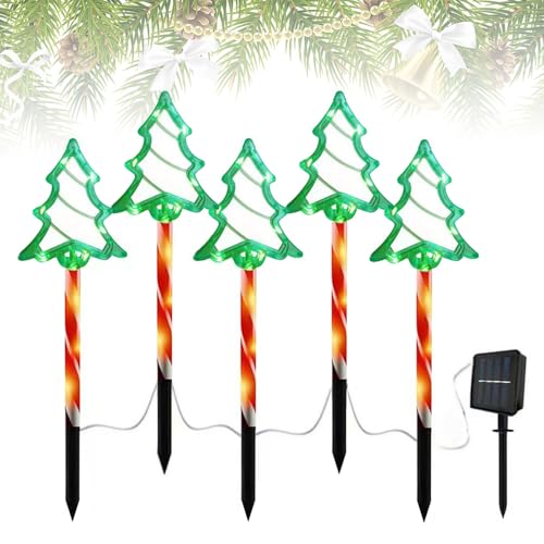 EagerMinds Solar Weihnachtsdeko Aussen,Weihnachtsdeko Aussen Solar Wetterfest Tannenbaum,5 Stück Weihnachtssolarlichter mit LED und 8 Beleuchtungsmodi, für Garten, Hof, Rasen, Gehweg (Weihnachtsbaum) von EagerMinds