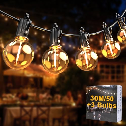 Eamplest Led Lichterkette Außen, Outdoor Lichterkette Innen, 2700K Warmweiß IP65 Wasserdicht Lichterketten Glühbirnen G40 für Garten, Terrasse, Hochzeiten, Partys(30M/100FT) von Eamplest