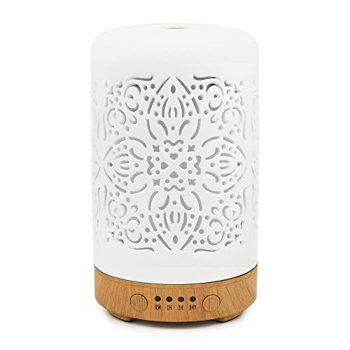 Earnest Living Aroma Diffuser für Ätherische Öle 100 ml - Weißer Keramik Raumduft Duftöl Diffuser - Elektrische Duftlampe, Luftbefeuchter, Nachttischlampe - 7 Lichtfarben, Timer, Abschaltautomatik von Earnest Living