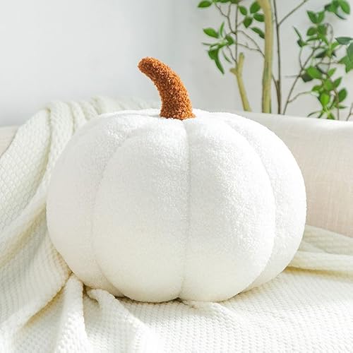 Halloween Pumpkin Throw Pillow, Soft Pumpkin Throw Pillow Decoration for Thanksgiving Halloween Home Decor Party Kids Gift (White,20cm) von EasPowest