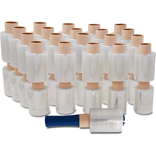 40x Rollen Mini Stretchfolie Abroller Wickelfolie Transparent Handstretchfolie transparent 23my 100mm Breit 150m Lang Verpackungsfolie auf Rolle Verpackungsmaterial von Easy Act