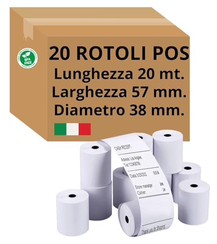 Easy8 - 20 Pos-Rollen, 57 x 20 m, Pos-Rollen, Loch 12 mm, für Bonbons, Thermopapierrollen, Bankkarten, Kreditkarten, Made in Italy von Easy8