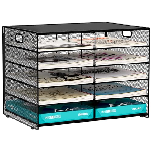 EasyPAG 10 Fächer A4 Metall Büro Schreibtisch Organizer Dokumentenhalter Aktenablage Zeitschriftenhalter Briefablage Papier Magazin Organisator,Schwarz von EasyPAG